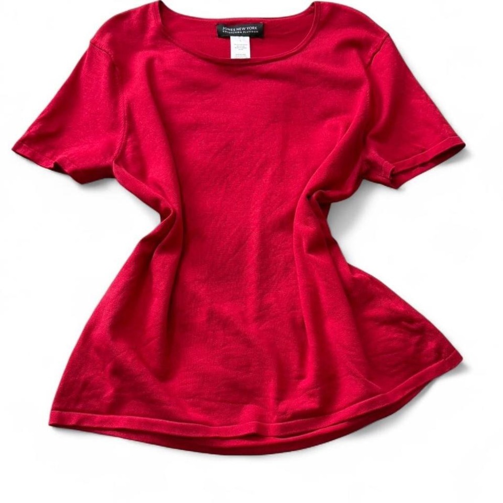 Jones New York Collection Platinum Red Silk‎ Blend Top, Women's Size L